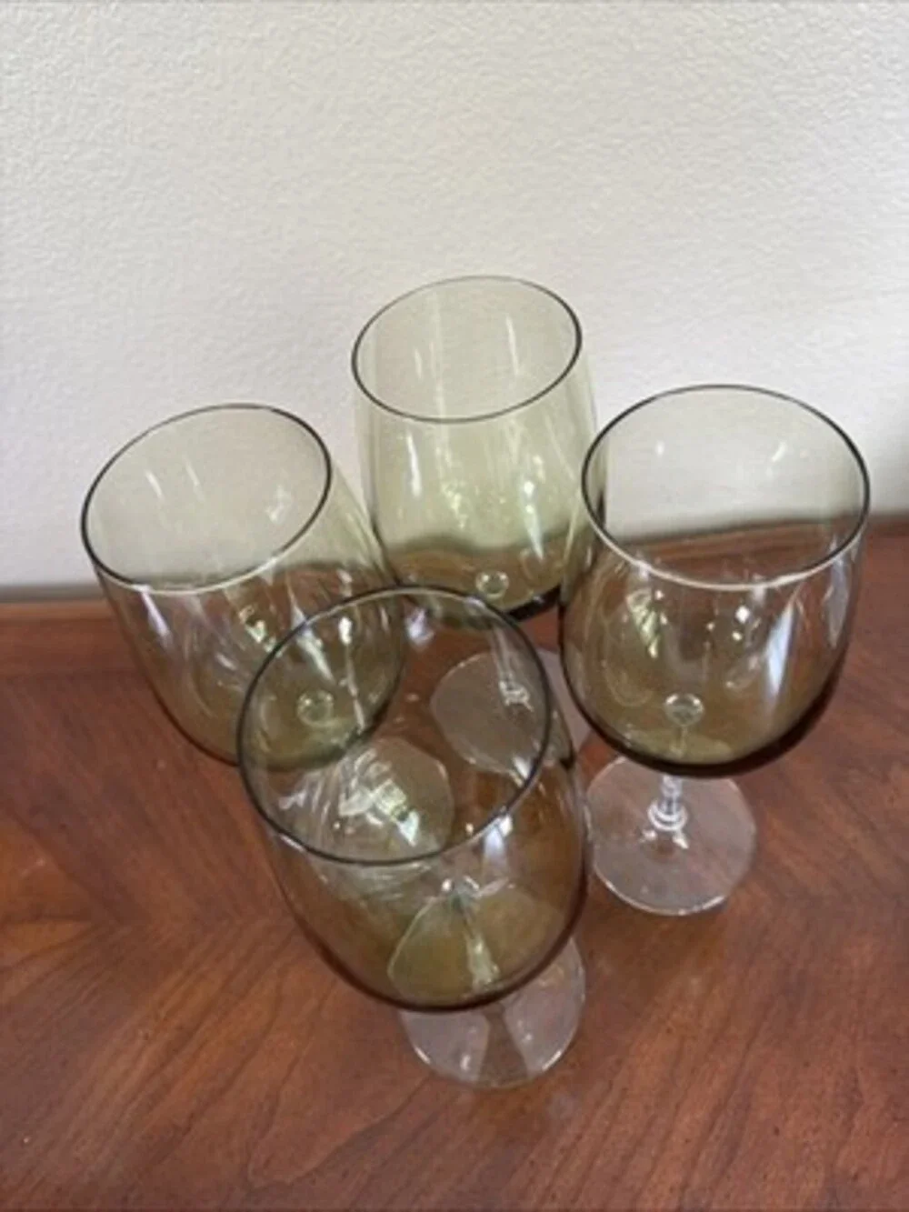 Pier 1 Hand Blown Pantiago Olive Green Avocado MCM Crystal Wine Glasses Set Of 4